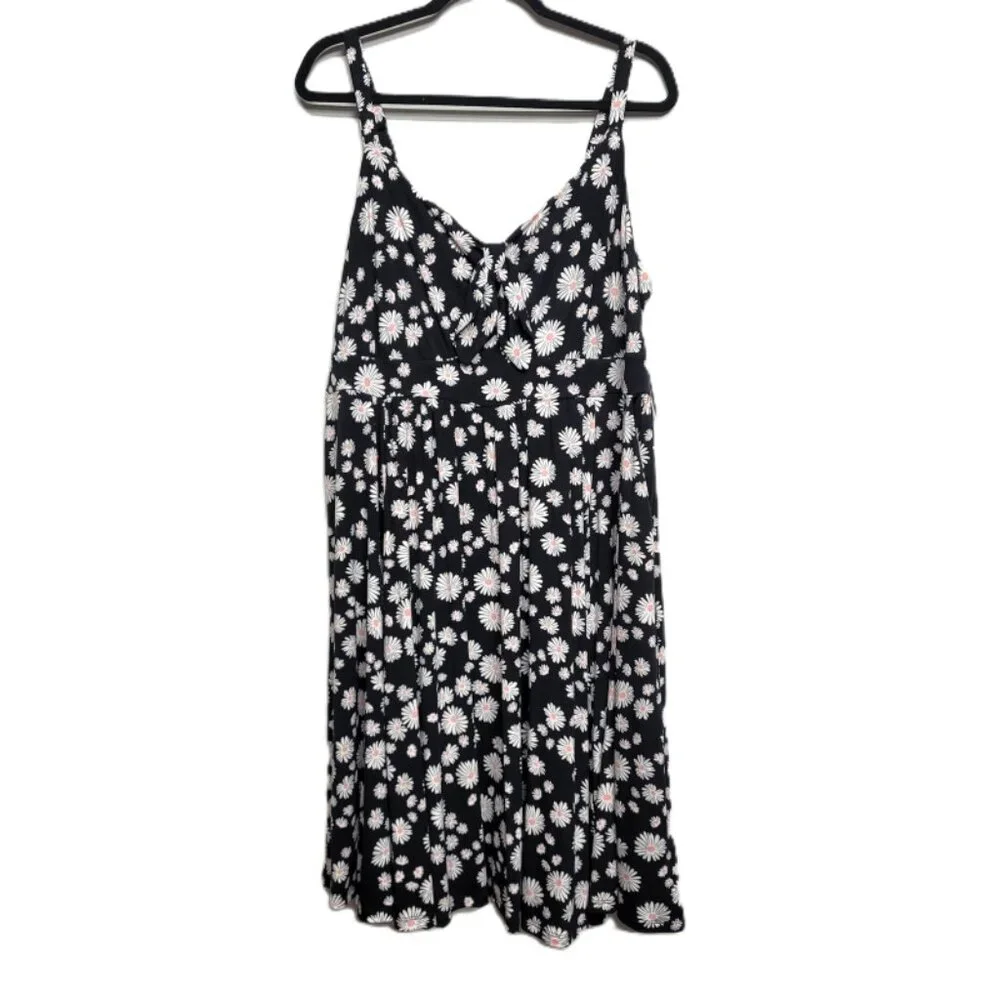 NWT Torrid 2 Black Daisy Mini Super Soft Tie Front Skater Dress 2X 18 20
